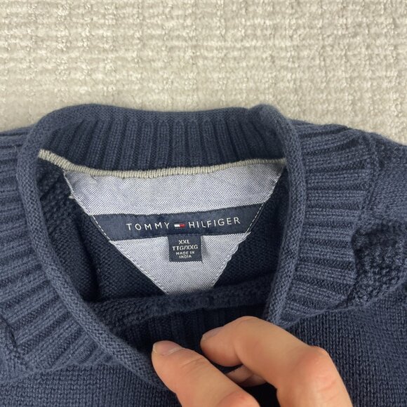 Tommy Hilfiger Navy Blue Crew Neck knitted Sweater Preppy Cotton Mens Sz XXL - Picture 10 of 16